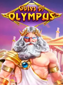 Gates of Olympus game cover with a mythological character in Greek setting.